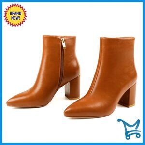 Women's Ankle Boots Chunky Block Heel Pointed Toe Zipper Booties